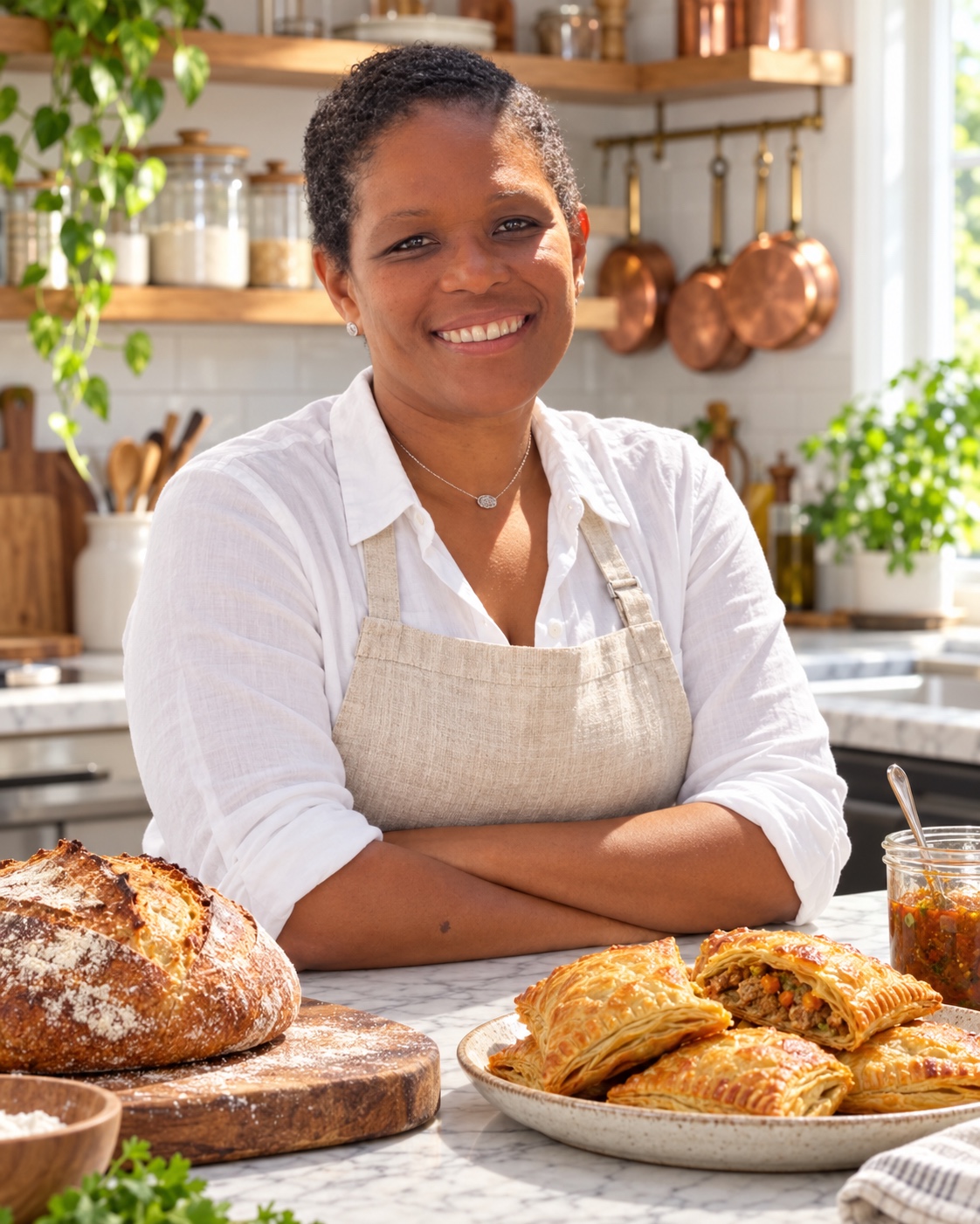 Portrait of Cassandre (Sandy), founder and baker of Sandy's Caribbean Kitchen